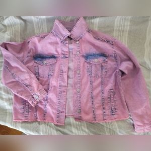 Pink and blue wash denim Jean jacket sz large.